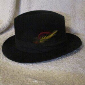 Timely Fashion Park Royal "Hollywood” Black Large 100% Wool Hat Fedora Feathers